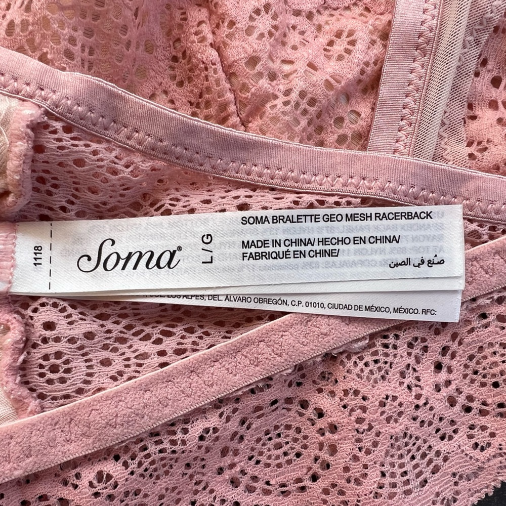 Soma lace t-back bralette- Size L - no padding - pink in color. EUC worn once - Picture 2 of 4